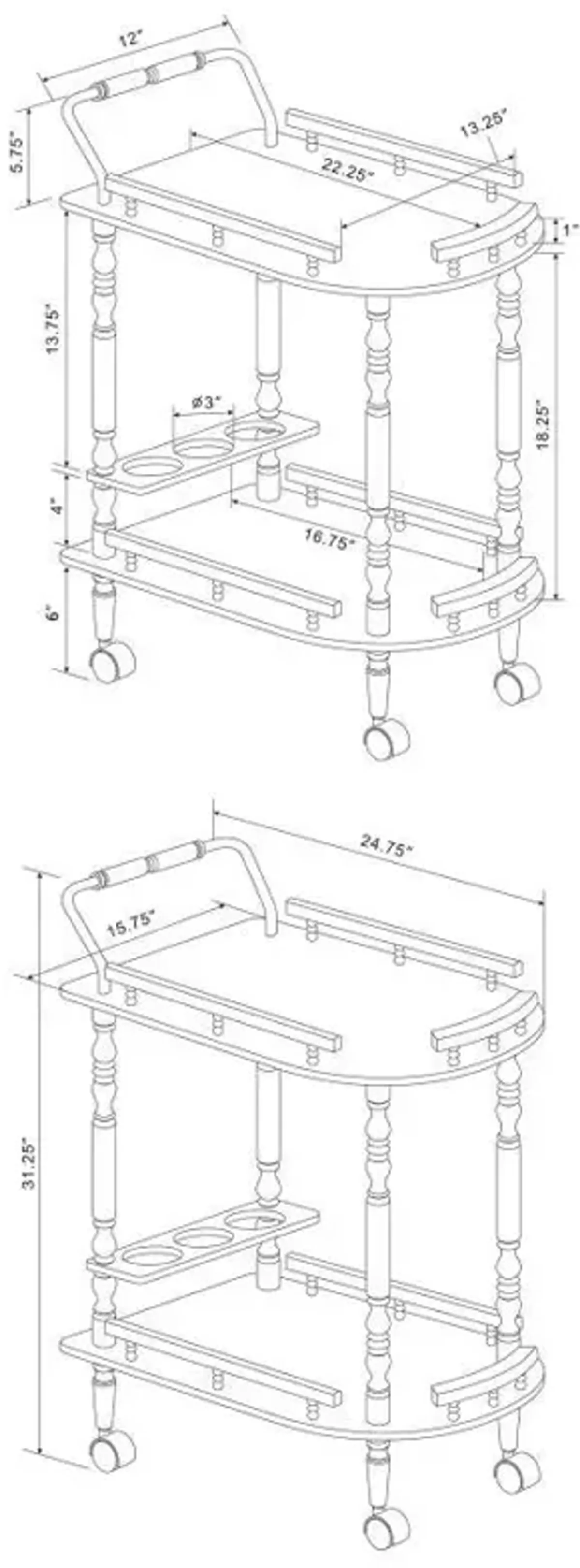 Palmer - 2-Tier Rectangular Wood Bar Cart - Merlot