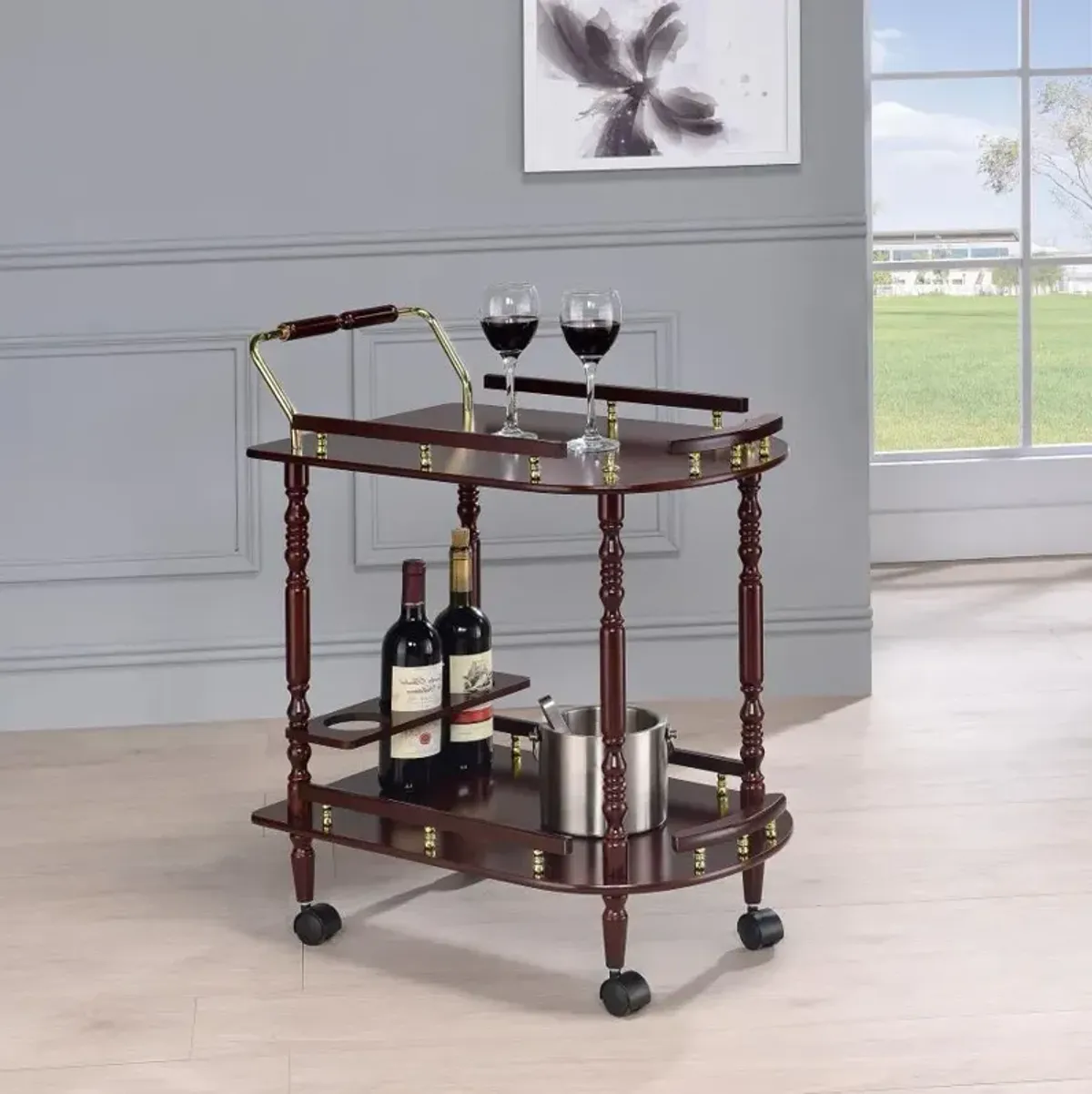 Palmer - 2-Tier Rectangular Wood Bar Cart - Merlot