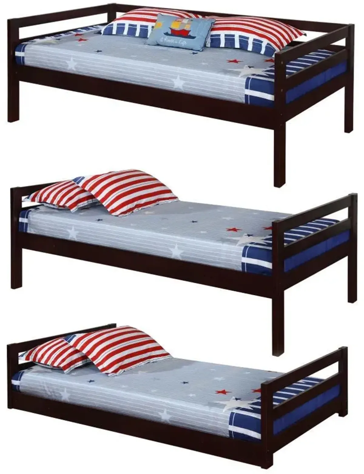 Sandler - Wood Twin Triple Bunk Bed - Cappuccino