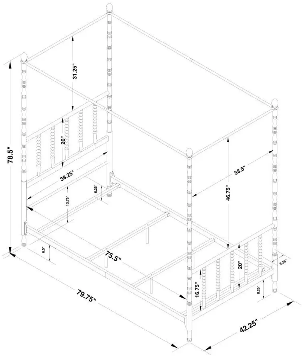 Betony - Twin Canopy Bed - White