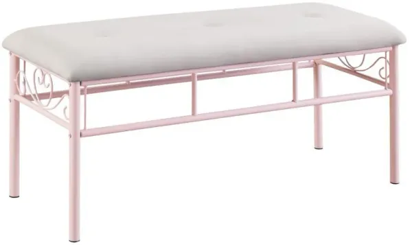 Massi - Fabric Upholstered Bench - White And Powder Pink