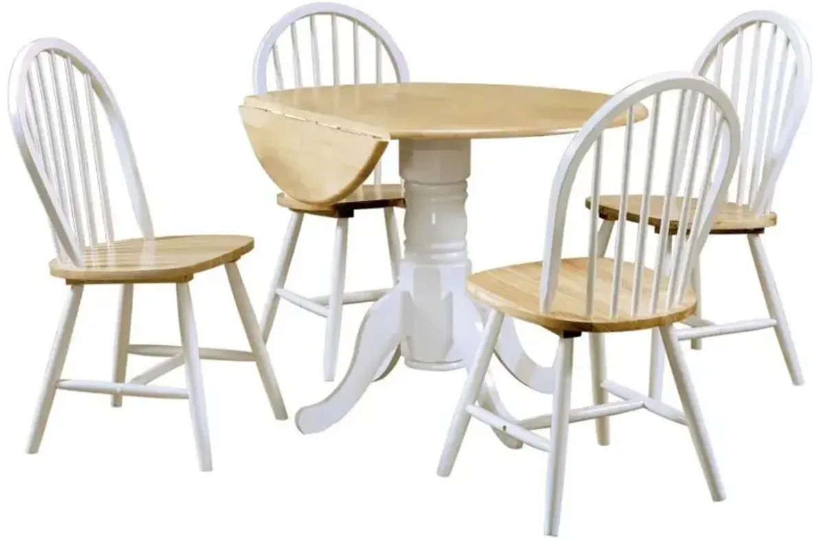 Allison - 5 Piece Round Drop Leaf Dining Table Set - White