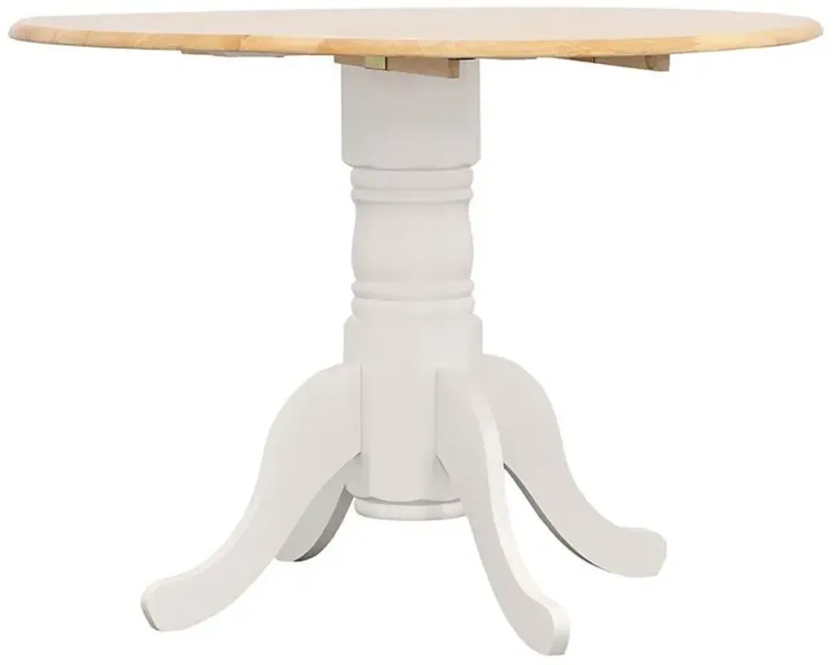 Allison - 5 Piece Round Drop Leaf Dining Table Set - White