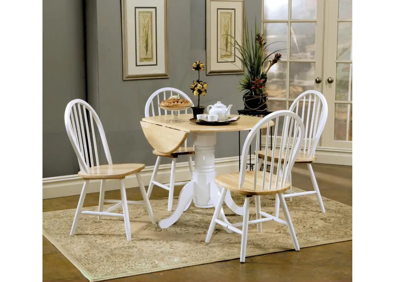 Allison - 5 Piece Round Drop Leaf Dining Table Set - White