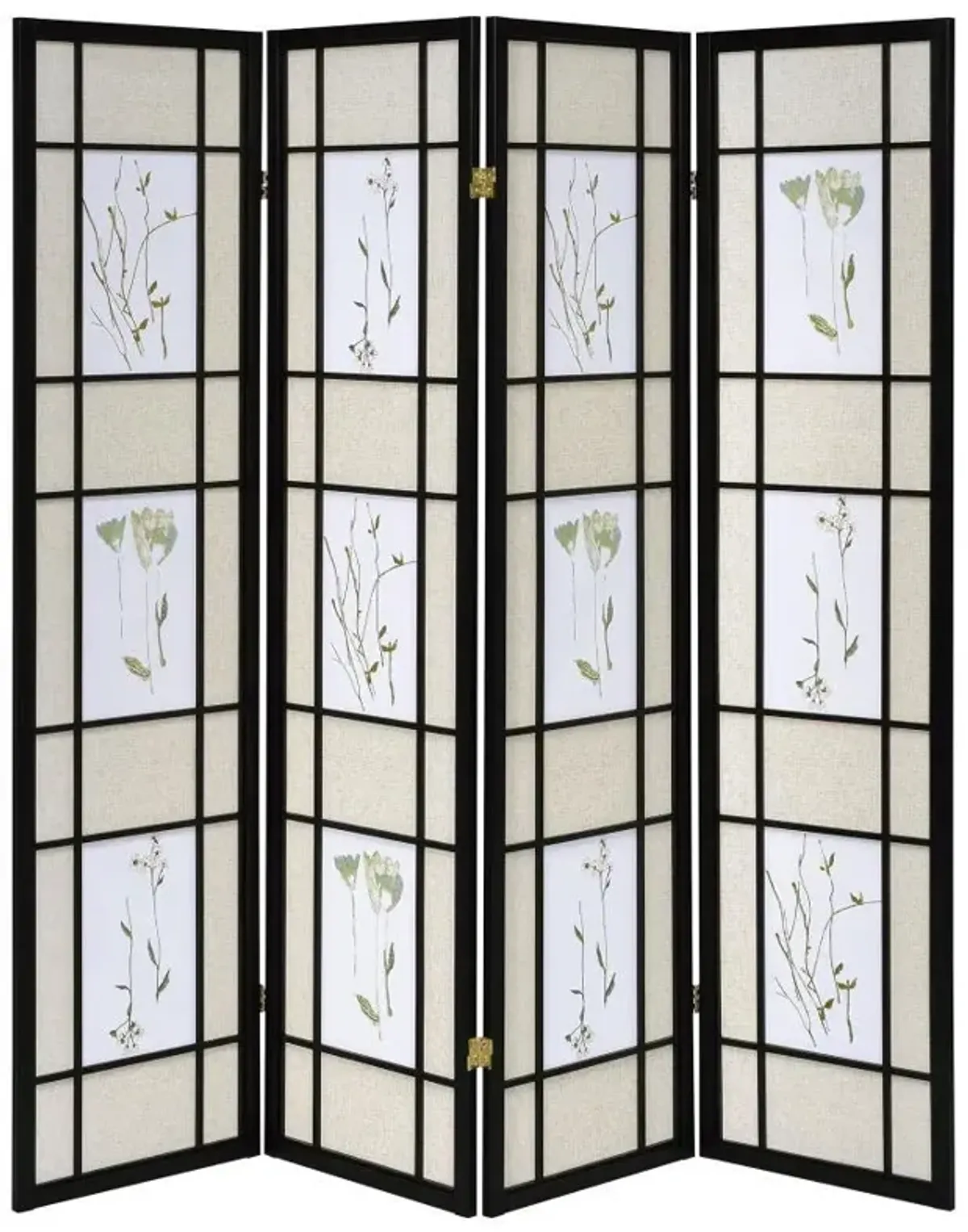 Catabella - 4-Panel Room Divider Folding Shoji Screen Floral - Black