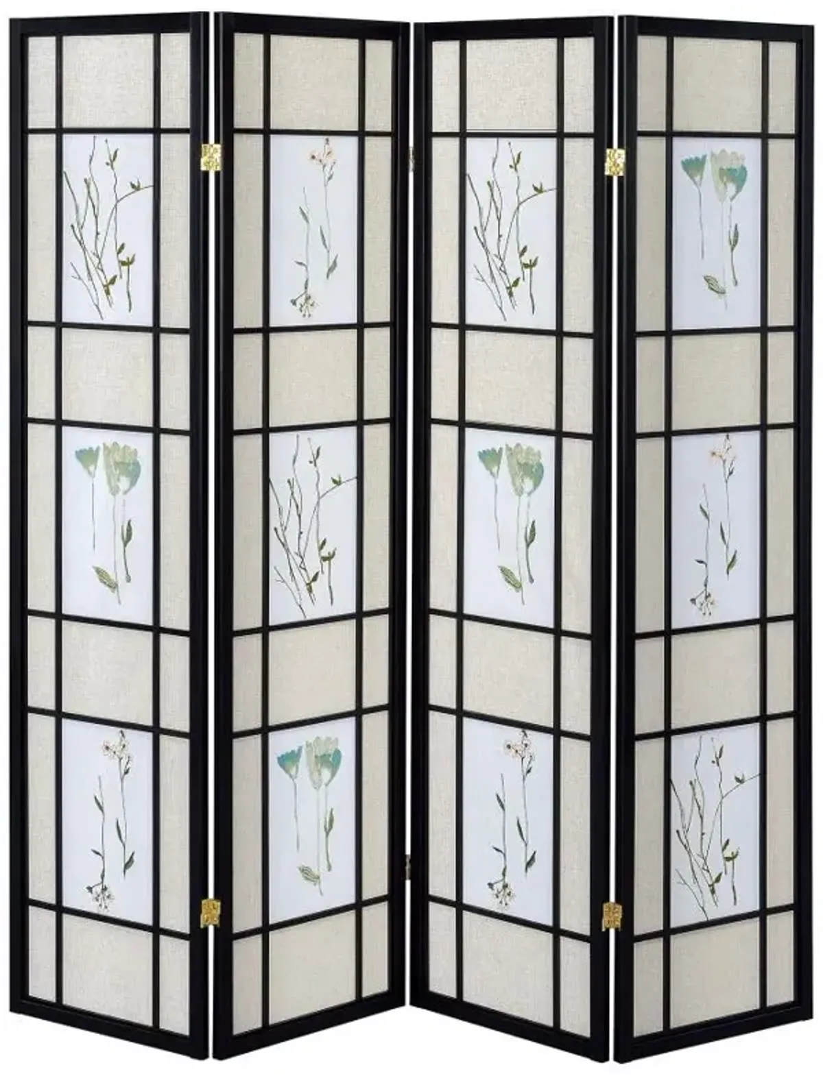 Catabella - 4-Panel Room Divider Folding Shoji Screen Floral - Black