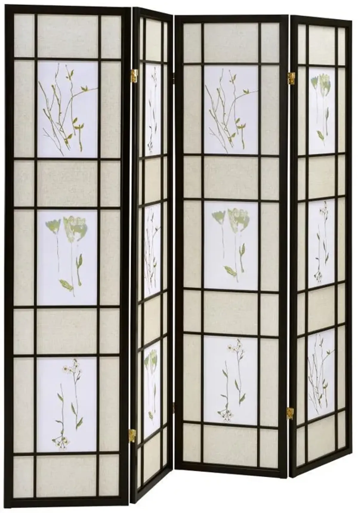 Catabella - 4-Panel Room Divider Folding Shoji Screen Floral - Black