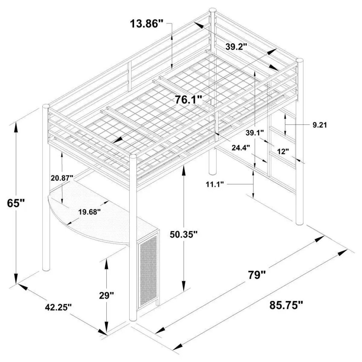 Fisher - Twin Workstation Loft Bed - Gunmetal