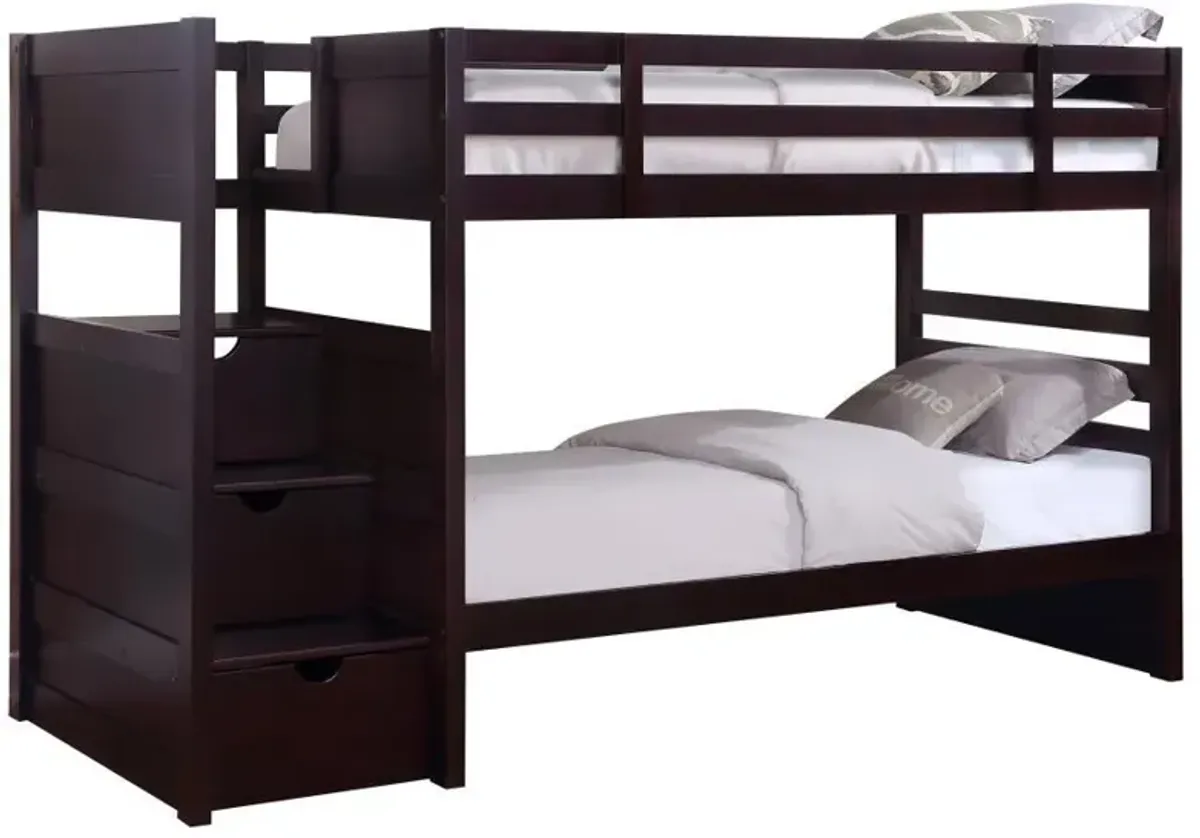 Elliott - Wood Twin Over Twin Stairway Bunk Bed - Cappuccino