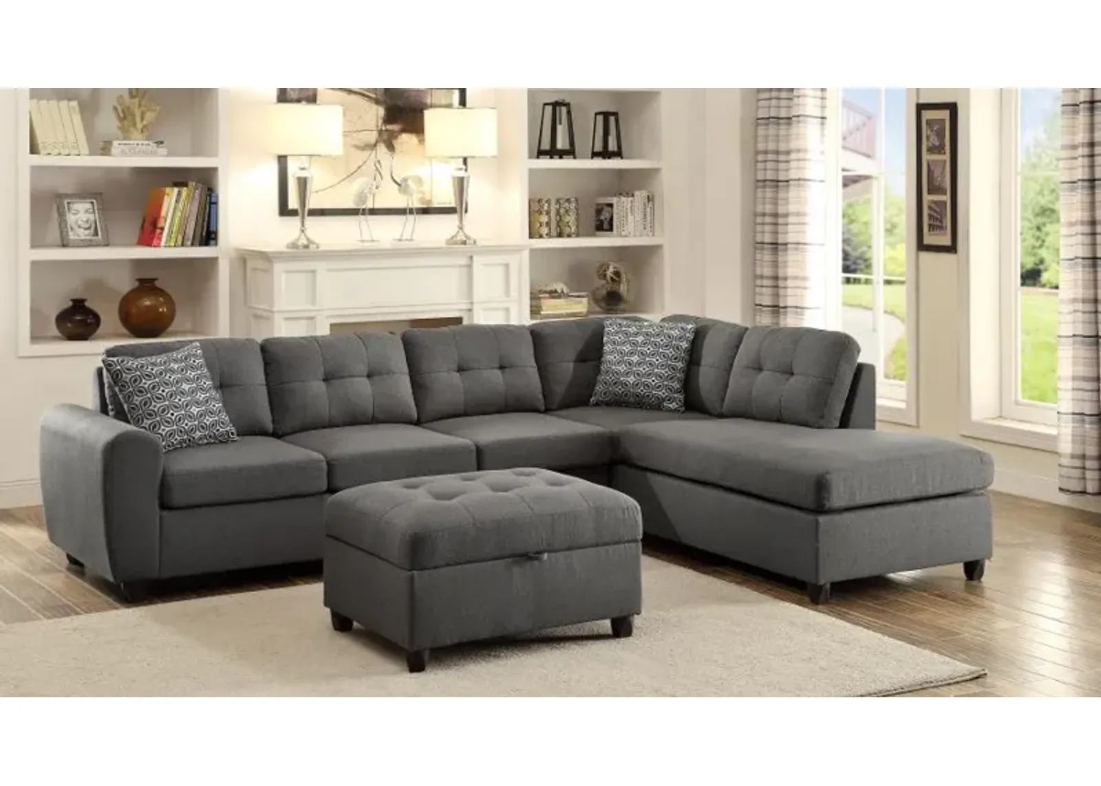 Stonenesse - Sectional Sofa With Storage Ottoman Set - Gray