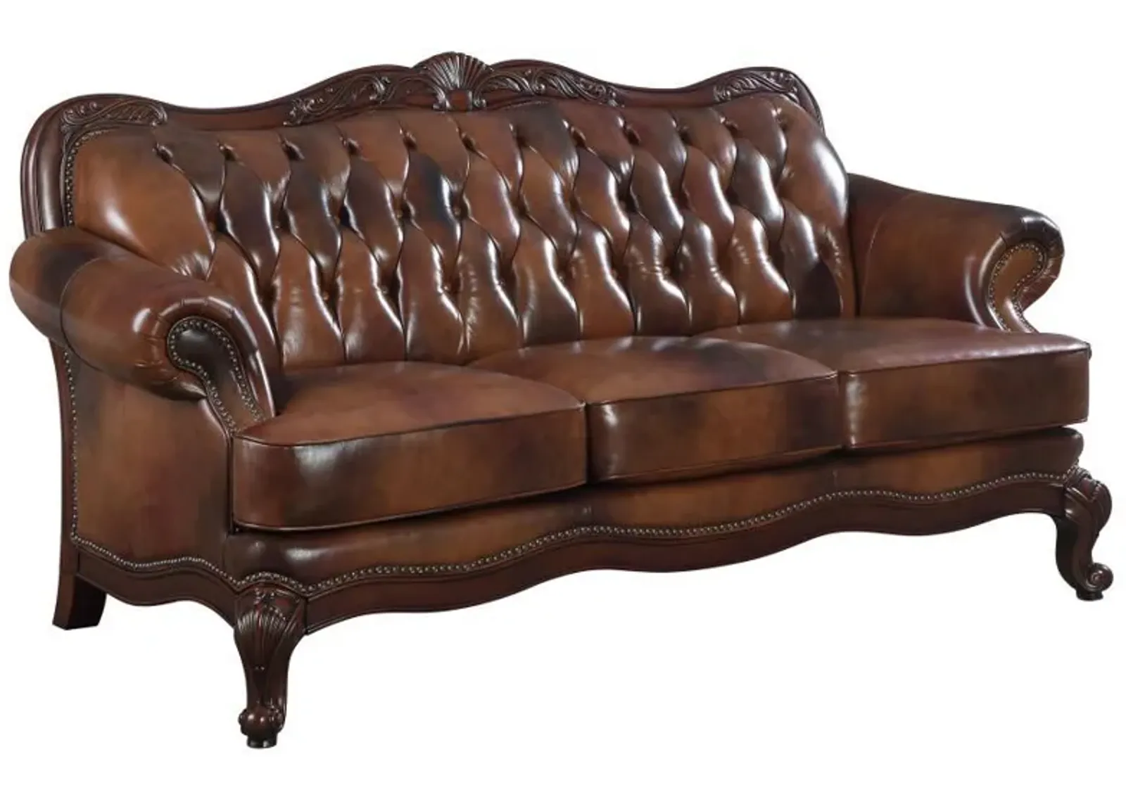 Victoria - Full Leather Upholstered Rolled Arm Sofa - Brown