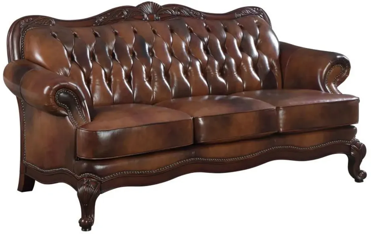 Victoria - Full Leather Upholstered Rolled Arm Sofa - Brown