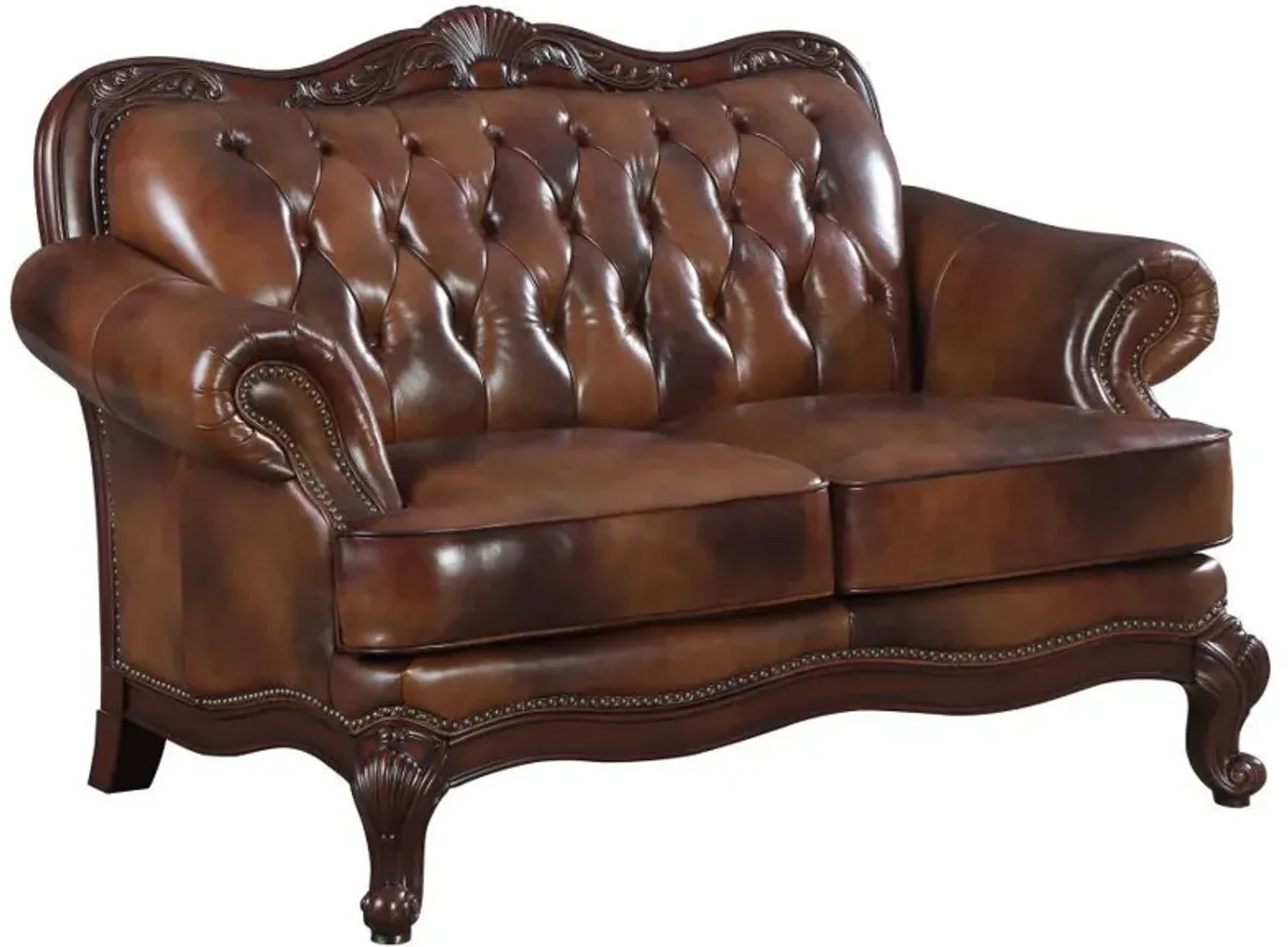 Victoria - Full Leather Upholstered Rolled Arm Loveseat - Brown