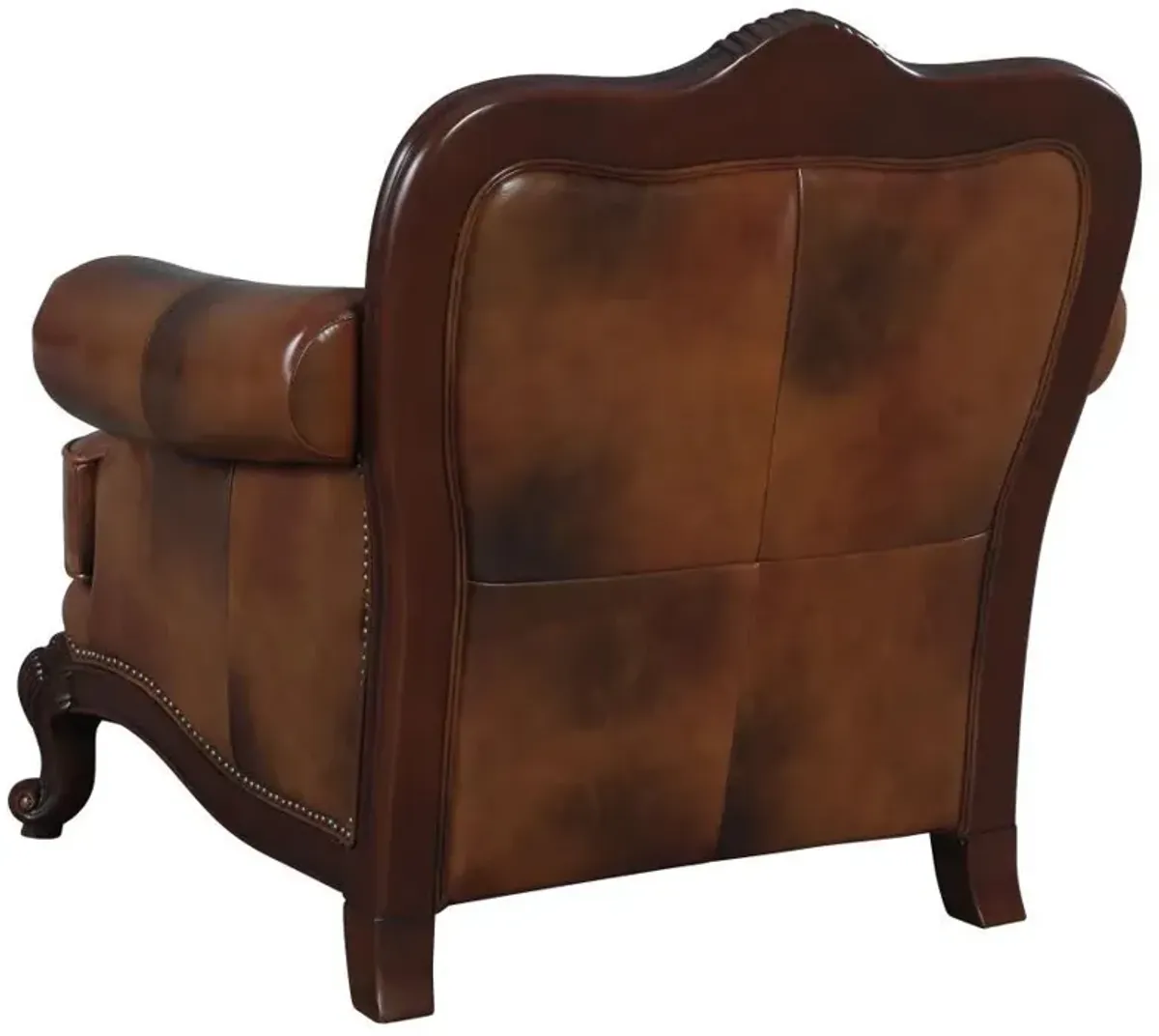 Victoria - Full Leather Upholstered Rolled Arm Chair - Brown