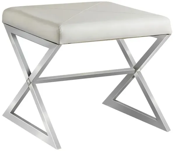 Rita - X-Cross Square Ottoman - White And Chrome