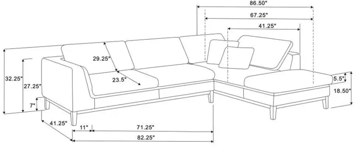 Persia - Upholstered Track Arm Sectional Sofa - Gray