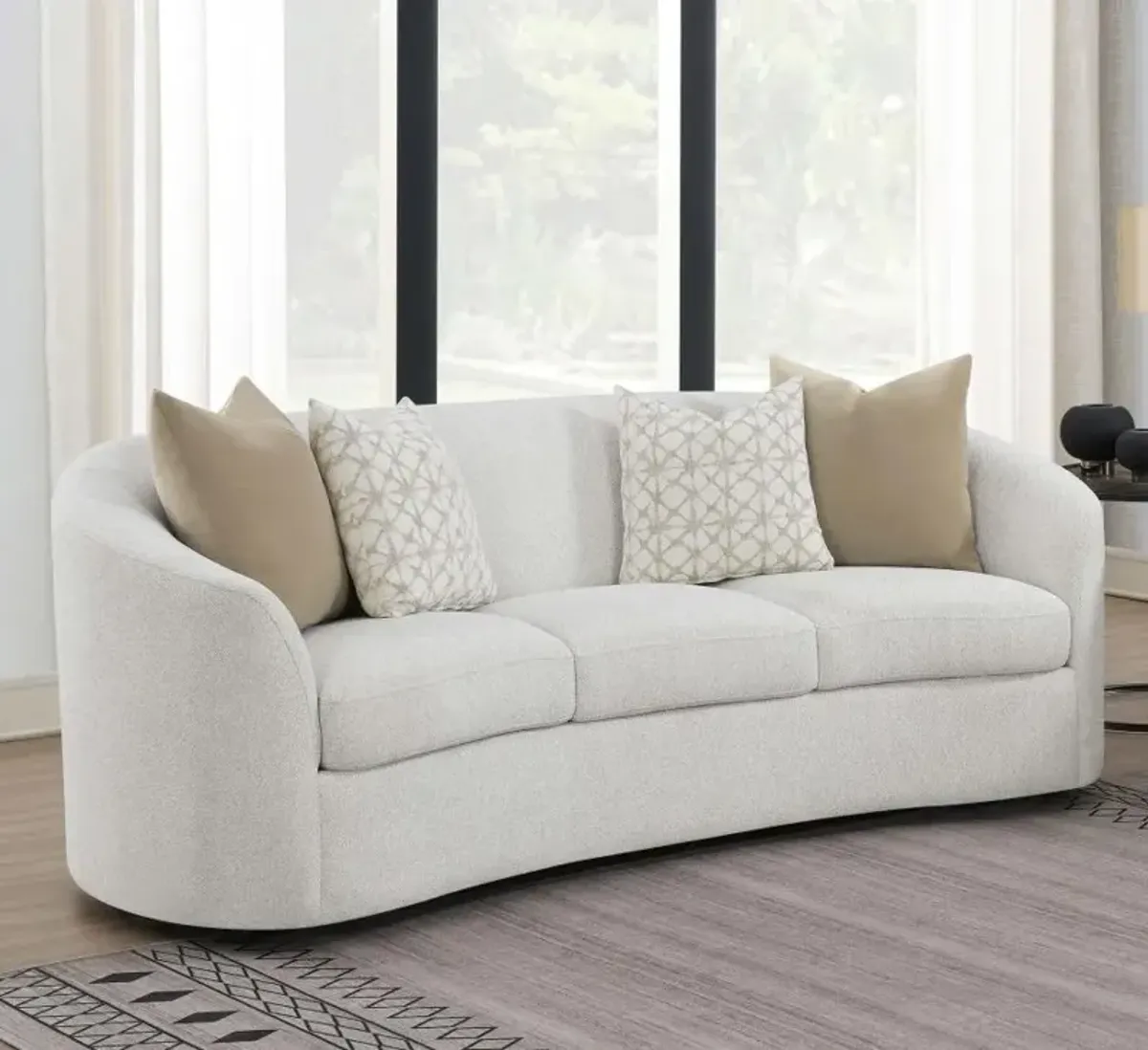 Rainn - Boucle Upholstered Sloped Arm Sofa - Latte