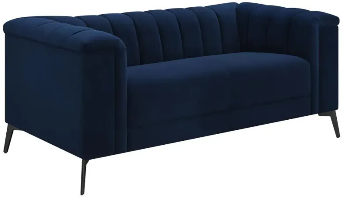 Chalet - Upholstered Tuxedo Arm Tufted Loveseat - Blue