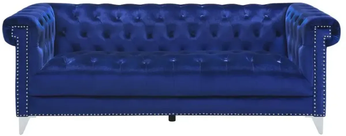 Bleker - Upholstered Tuxedo Arm Tufted Sofa - Blue