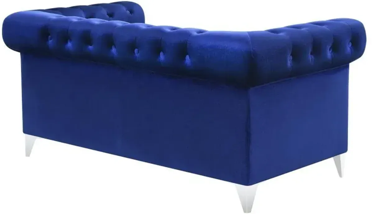 Bleker - Upholstered Tuxedo Arm Tufted Loveseat - Blue