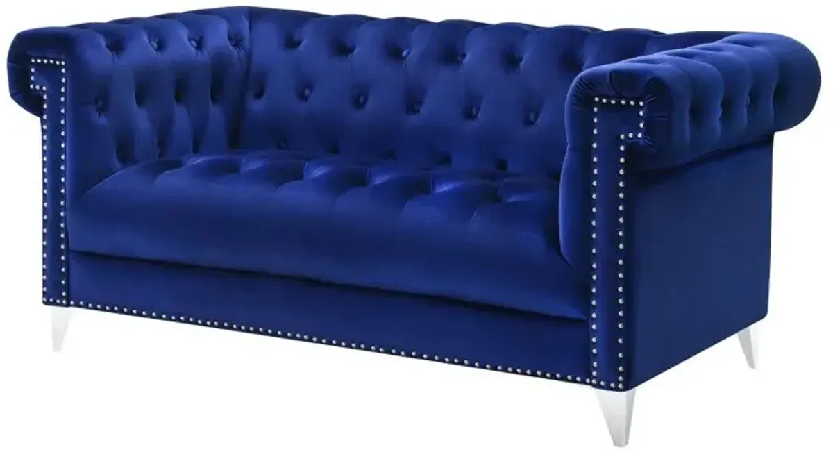 Bleker - Upholstered Tuxedo Arm Tufted Loveseat - Blue