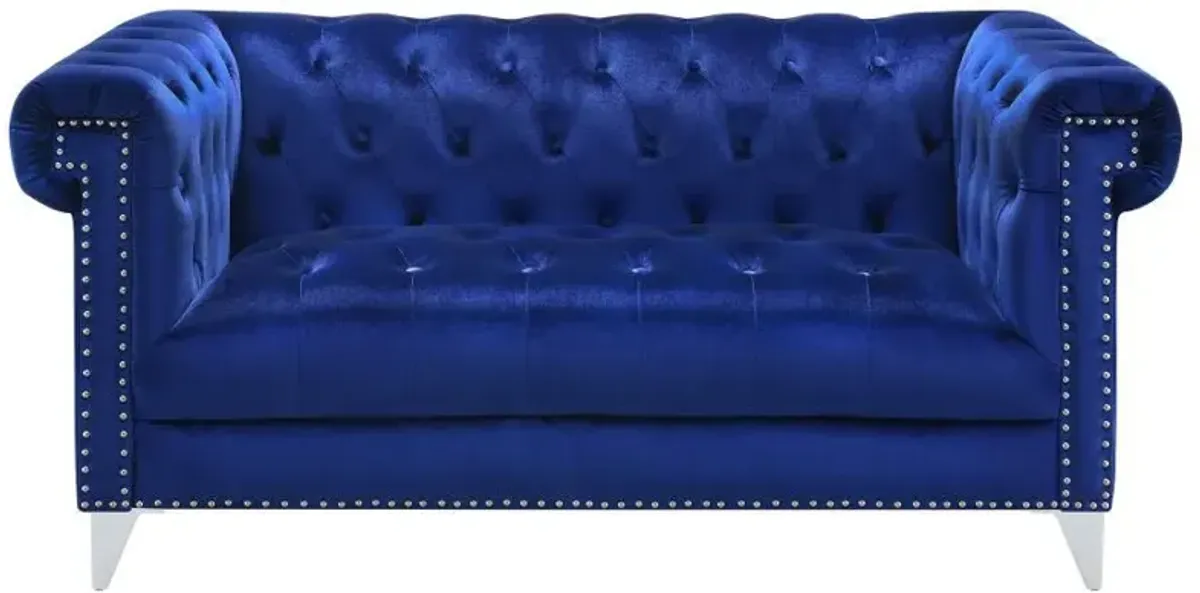 Bleker - Upholstered Tuxedo Arm Tufted Loveseat - Blue