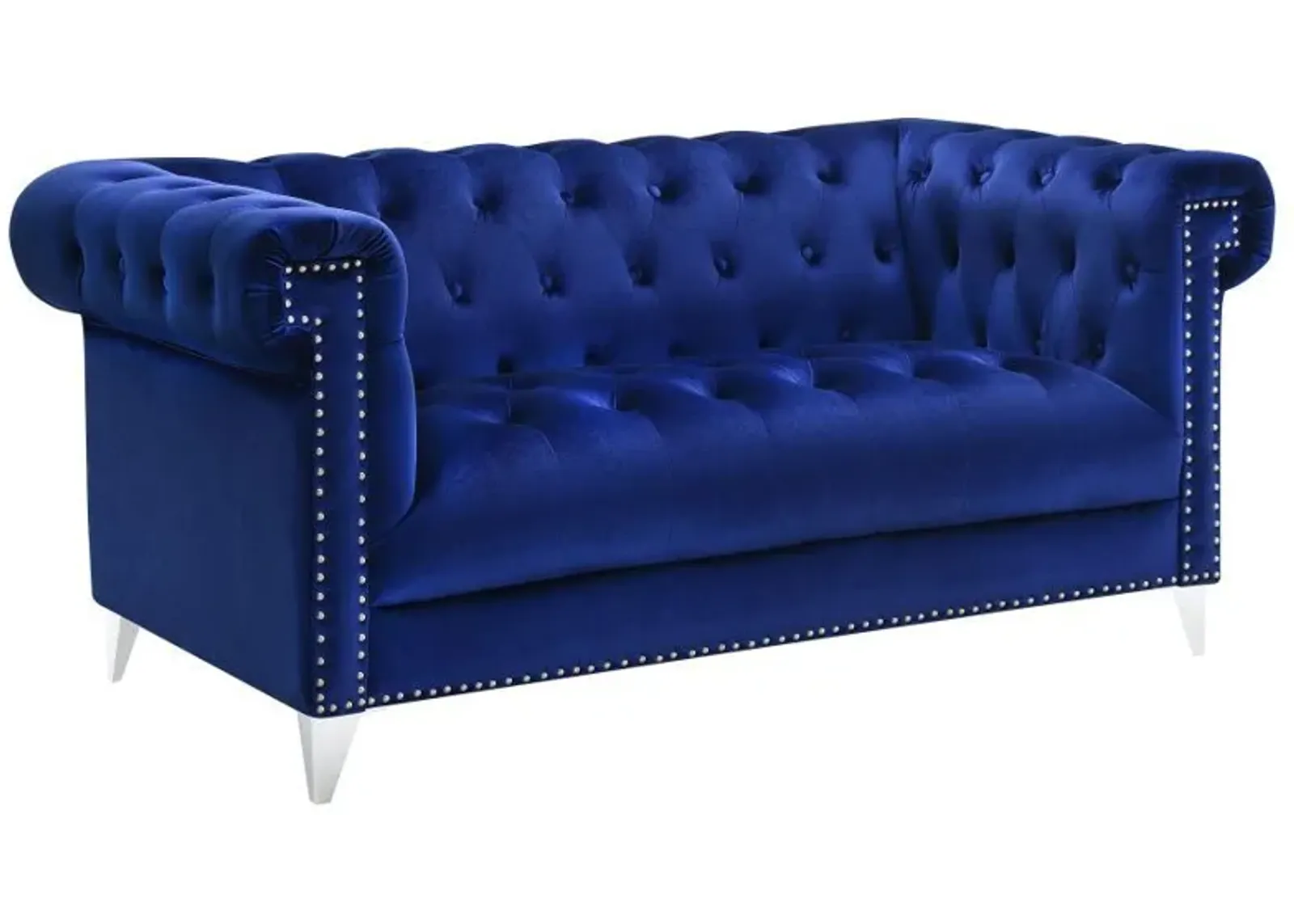 Bleker - Upholstered Tuxedo Arm Tufted Loveseat - Blue