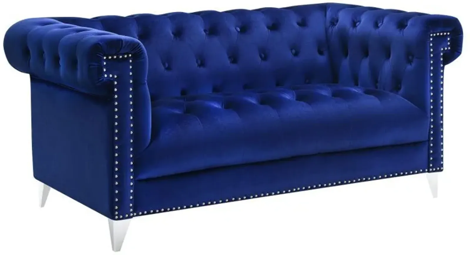 Bleker - Upholstered Tuxedo Arm Tufted Loveseat - Blue