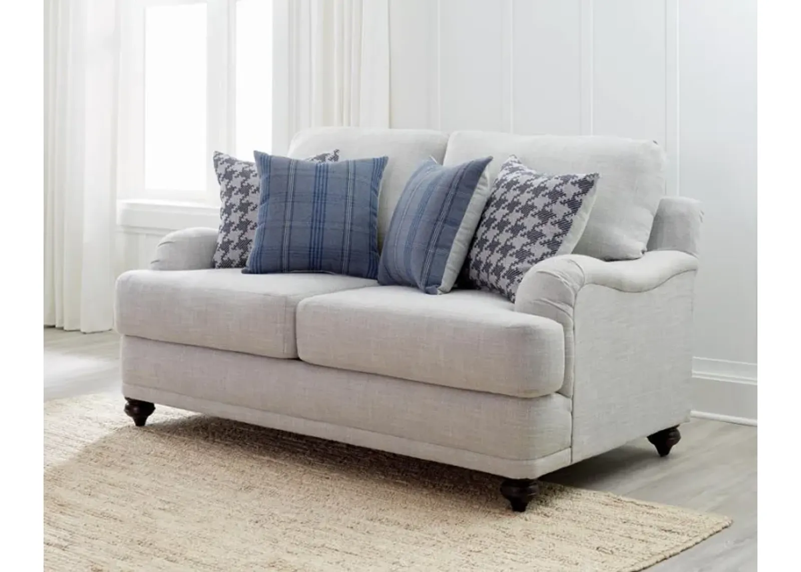 Glenn - Upholstered English Arm Loveseat - Light Gray And Blue