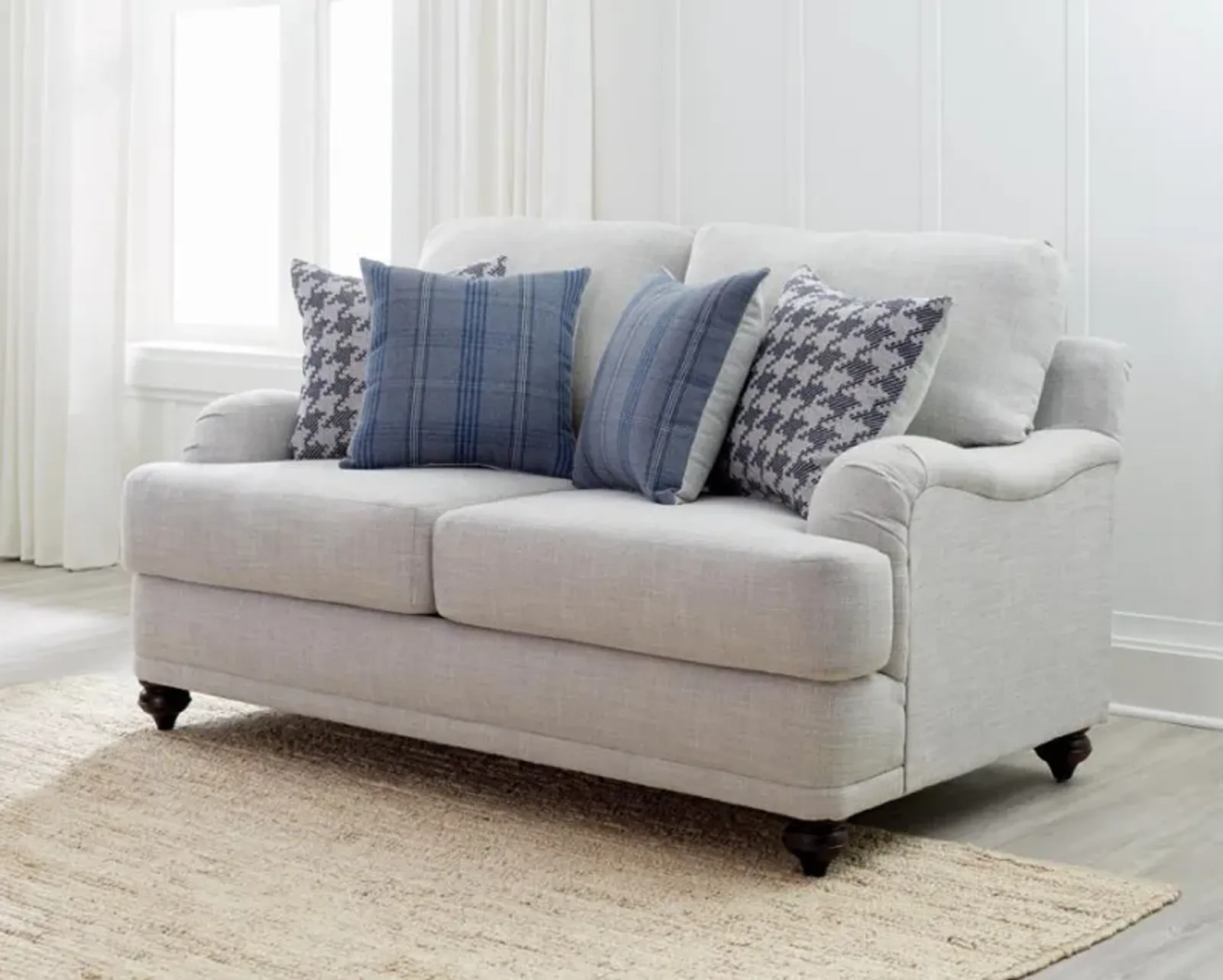 Glenn - Upholstered English Arm Loveseat - Light Gray And Blue