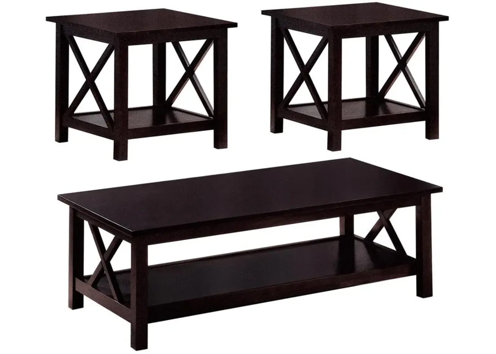 Rachelle - 3 Piece Rectangular Coffee Table Set - Deep Merlot