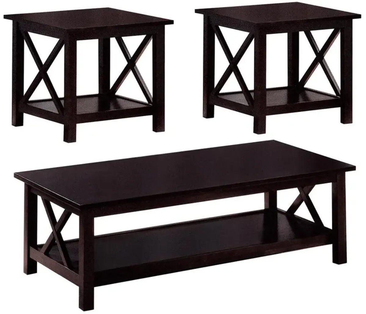 Rachelle - 3 Piece Rectangular Coffee Table Set - Deep Merlot