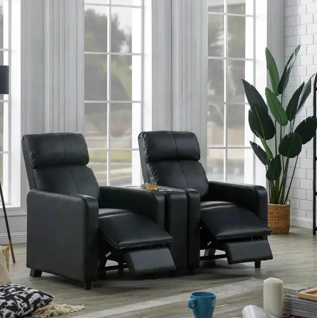 Toohey - Upholstered Home Theater Push Back Recliner - Black