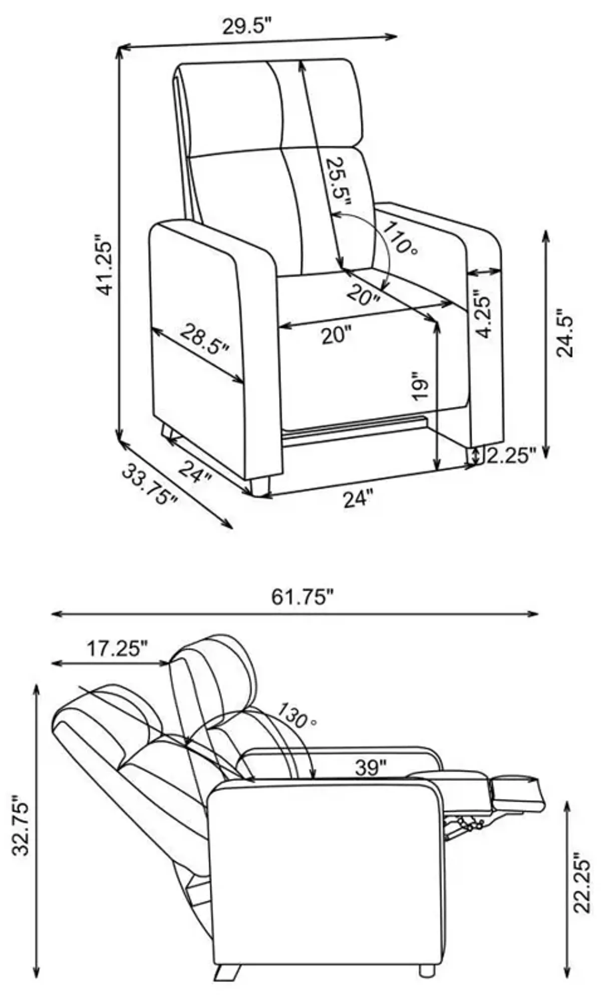 Toohey - Upholstered Home Theater Push Back Recliner - Black