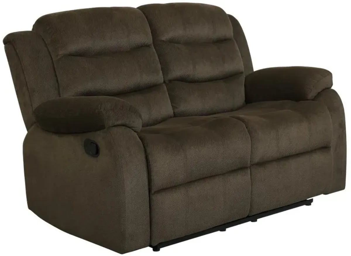 Rodman - Upholstered Padded Arm Reclining Loveseat - Olive Brown