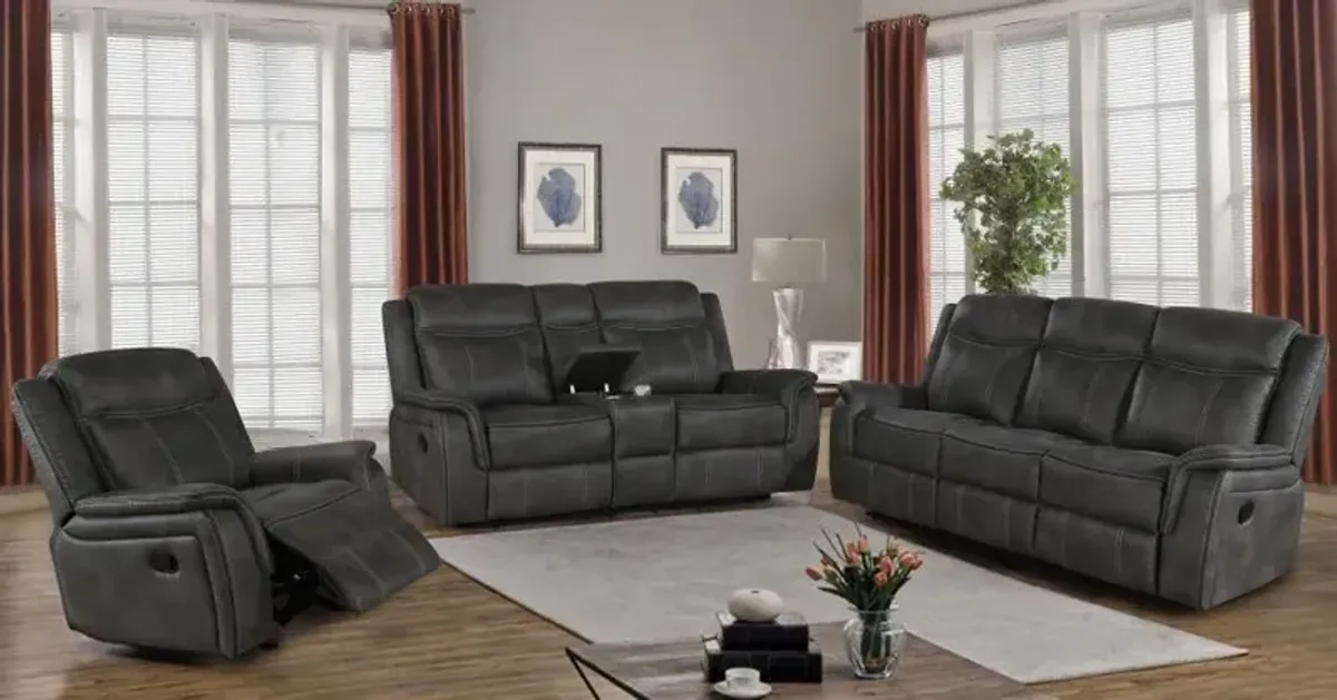 Lawrence - Upholstered Padded Arm Reclining Sofa - Charcoal