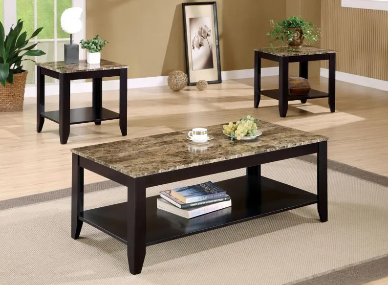 Flores - 3 Piece Occasional Table Set With Shelf - Cappuccino