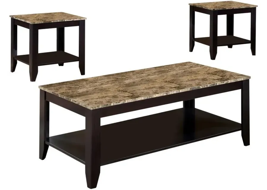 Flores - 3 Piece Occasional Table Set With Shelf - Cappuccino