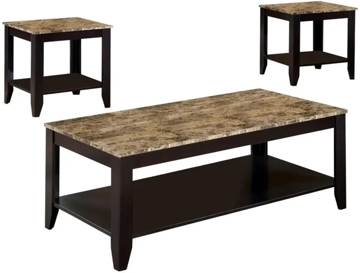 Flores - 3 Piece Faux Marble Top Coffee Table Set - Cappuccino