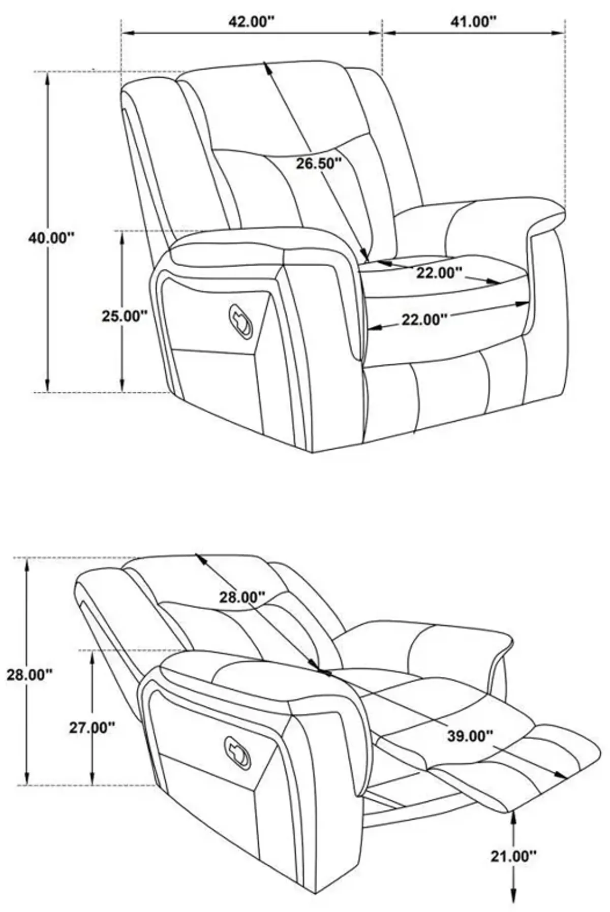 Conrad - Upholstered Padded Arm Glider Recliner - Gray