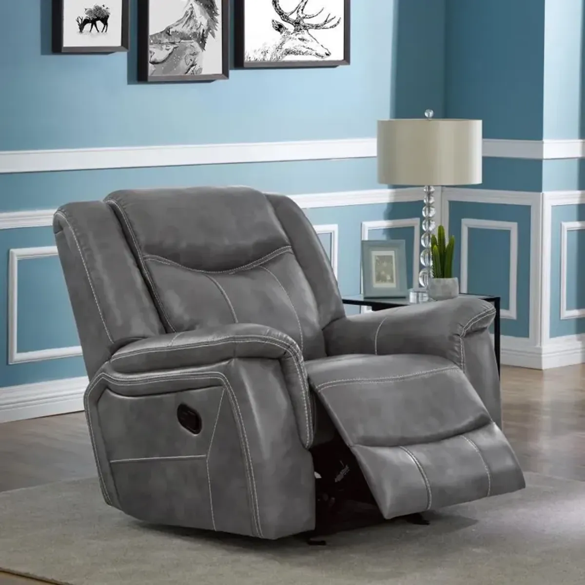 Conrad - Upholstered Padded Arm Glider Recliner - Gray