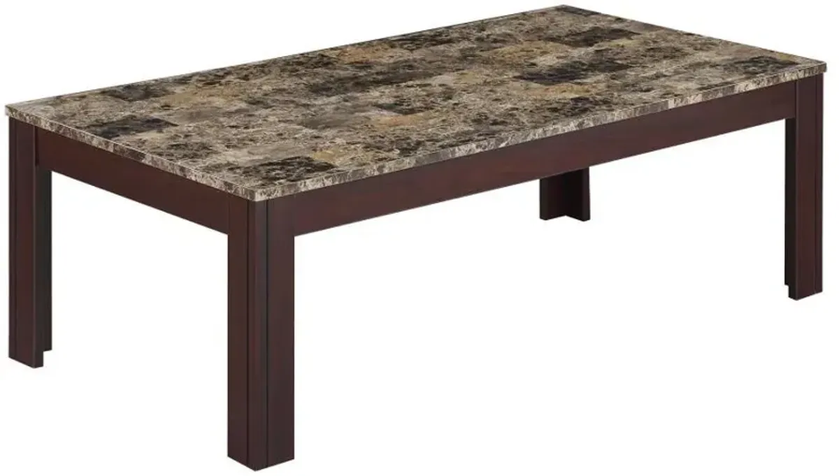 Rhodes - 3 Piece Faux Marble Top Coffee Table Set - Brown