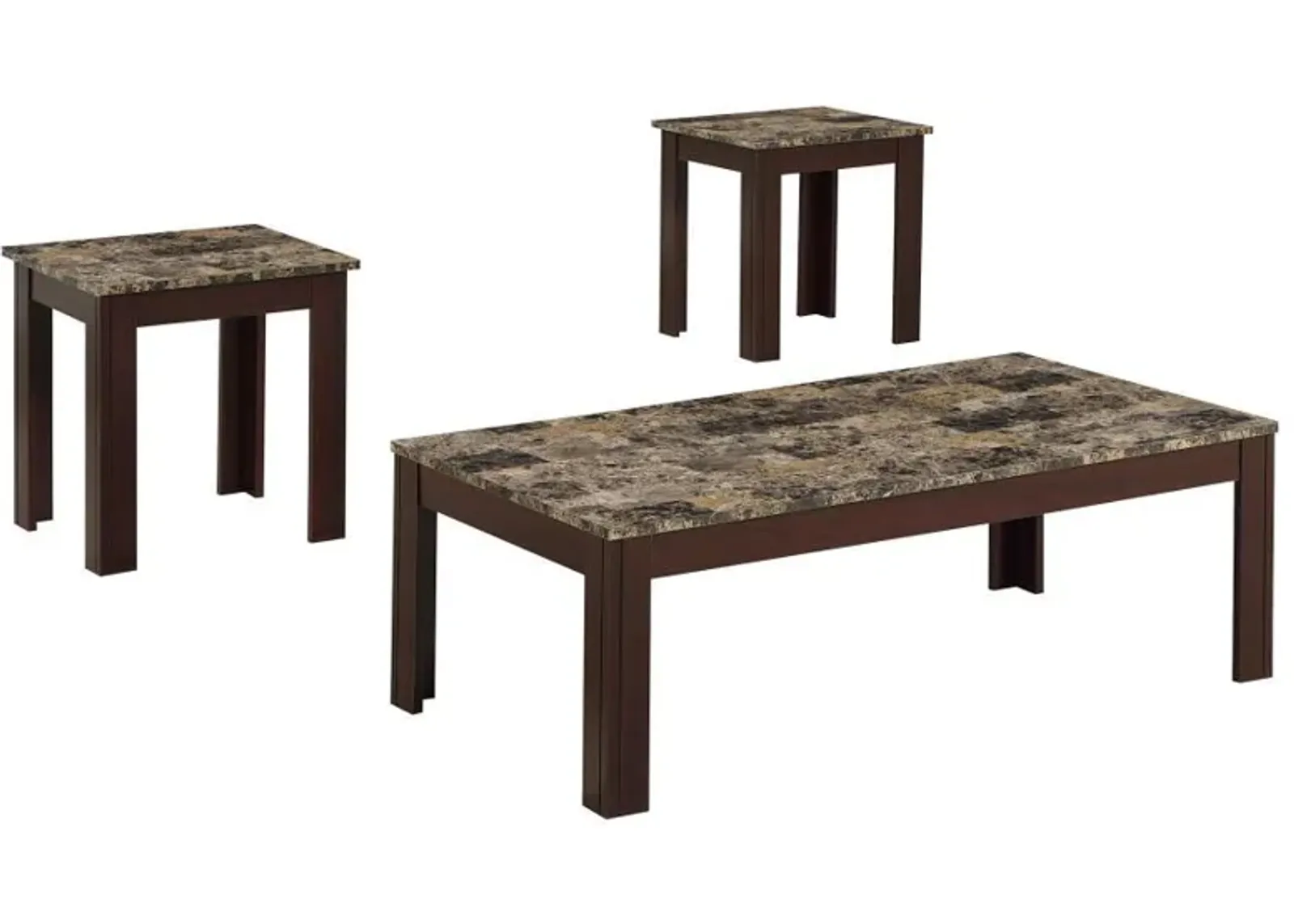 Rhodes - 3 Piece Faux Marble Top Coffee Table Set - Brown