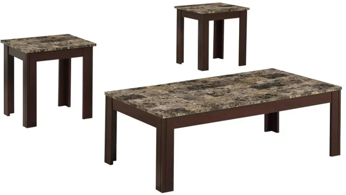 Rhodes - 3 Piece Faux Marble Top Coffee Table Set - Brown