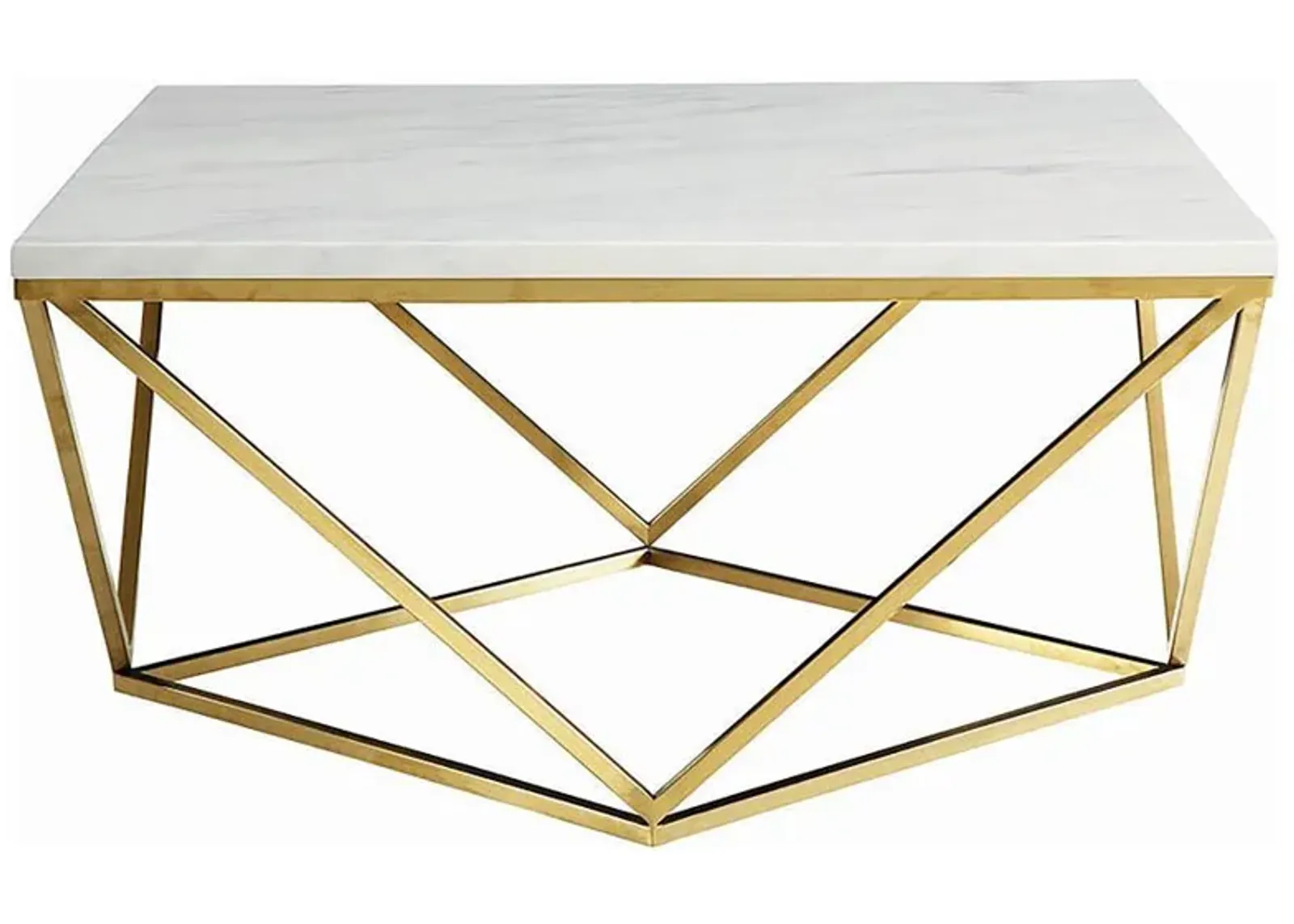 Meryl - Square Faux Marble Top Coffee Table - White And Gold