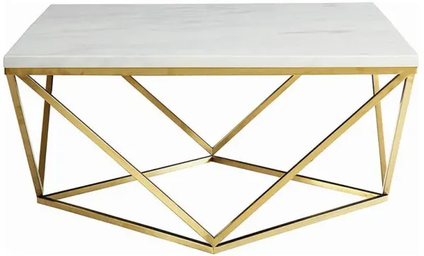 Meryl - Square Faux Marble Top Coffee Table - White And Gold