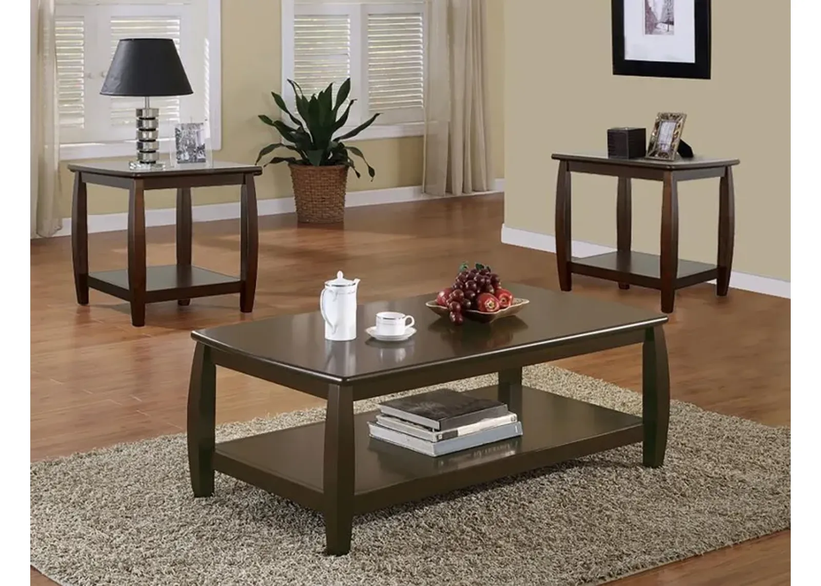 Dixon - 3 Piece Rectangular Wood Coffee Table Set Espresso - Cappuccino