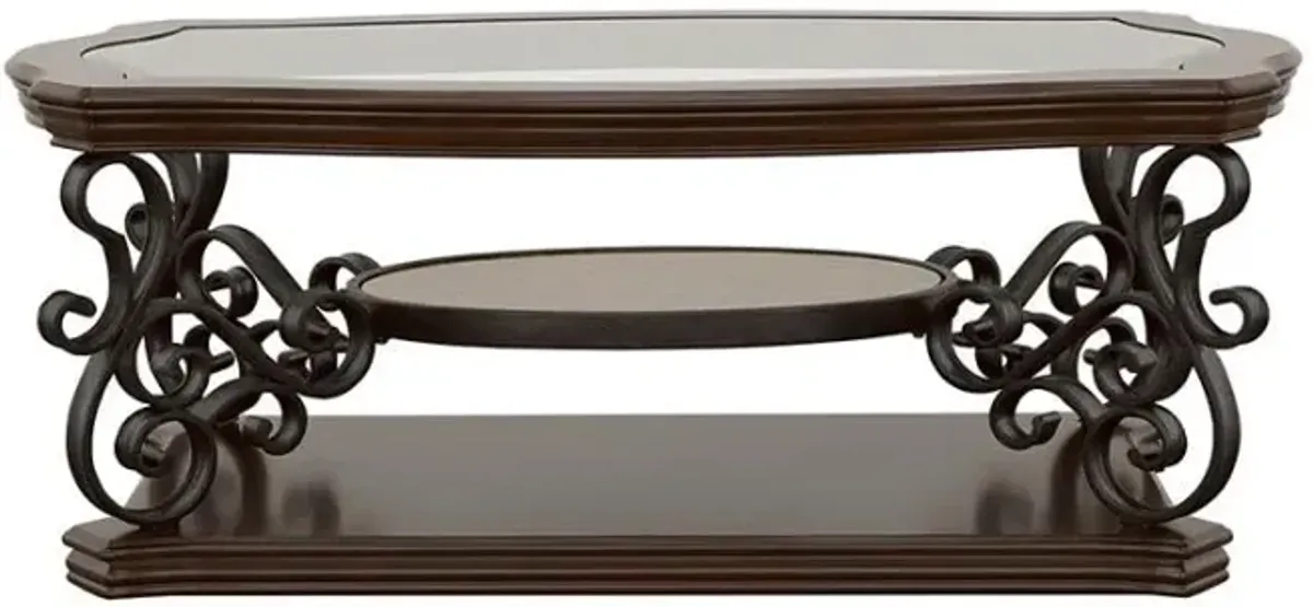 Laney - 1-Shelf Glass Top Rectangular Coffee Table - Deep Merlot