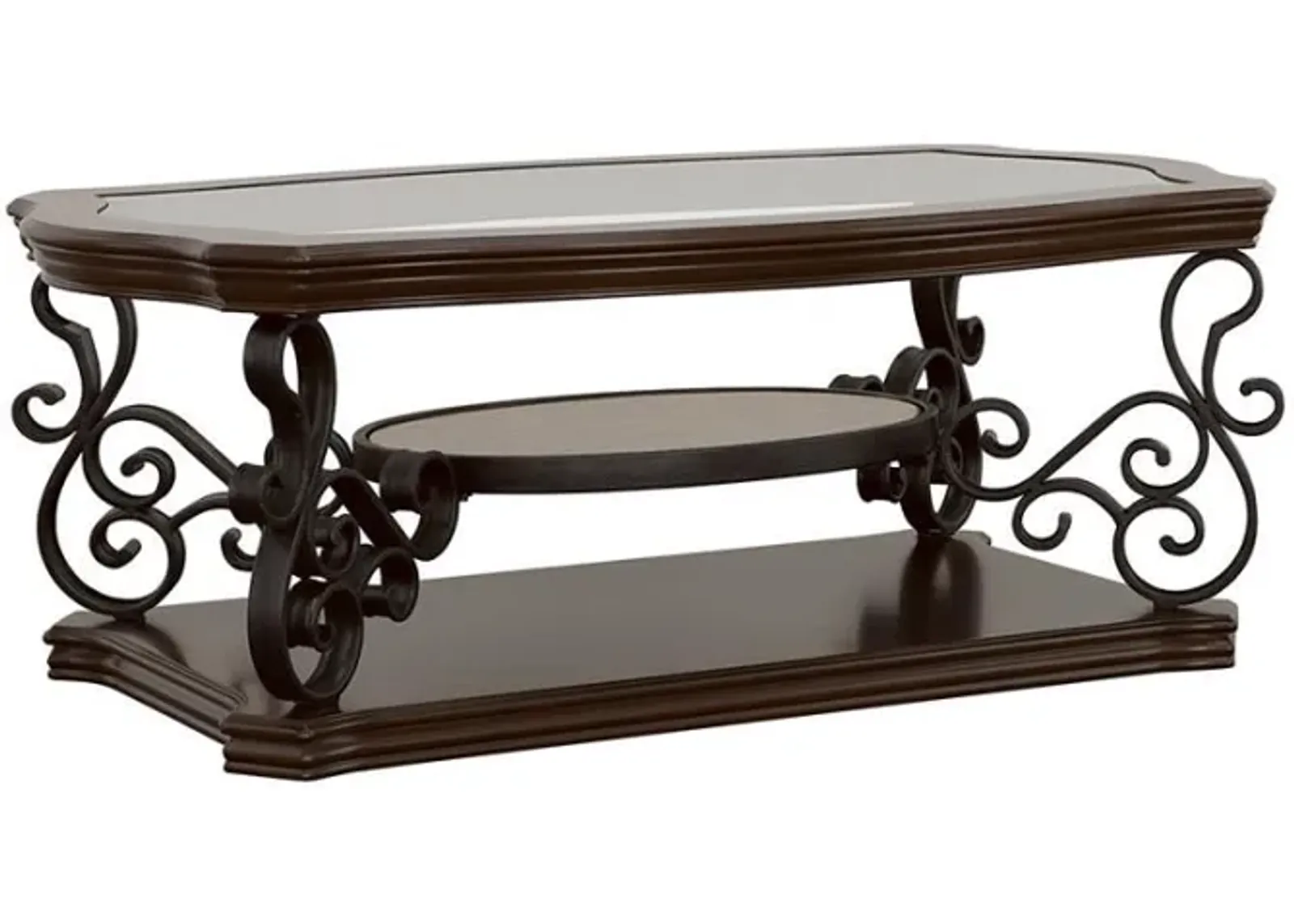 Laney - 1-Shelf Glass Top Rectangular Coffee Table - Deep Merlot