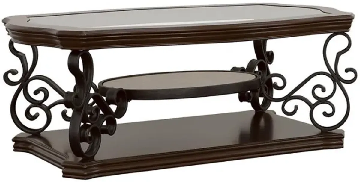 Laney - 1-Shelf Glass Top Rectangular Coffee Table - Deep Merlot